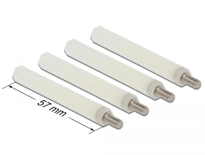 Abstandshalter M4 x M4, Sechskant, Innen / Außen, 57 mm natur 4 Stück, Delock® [60239]