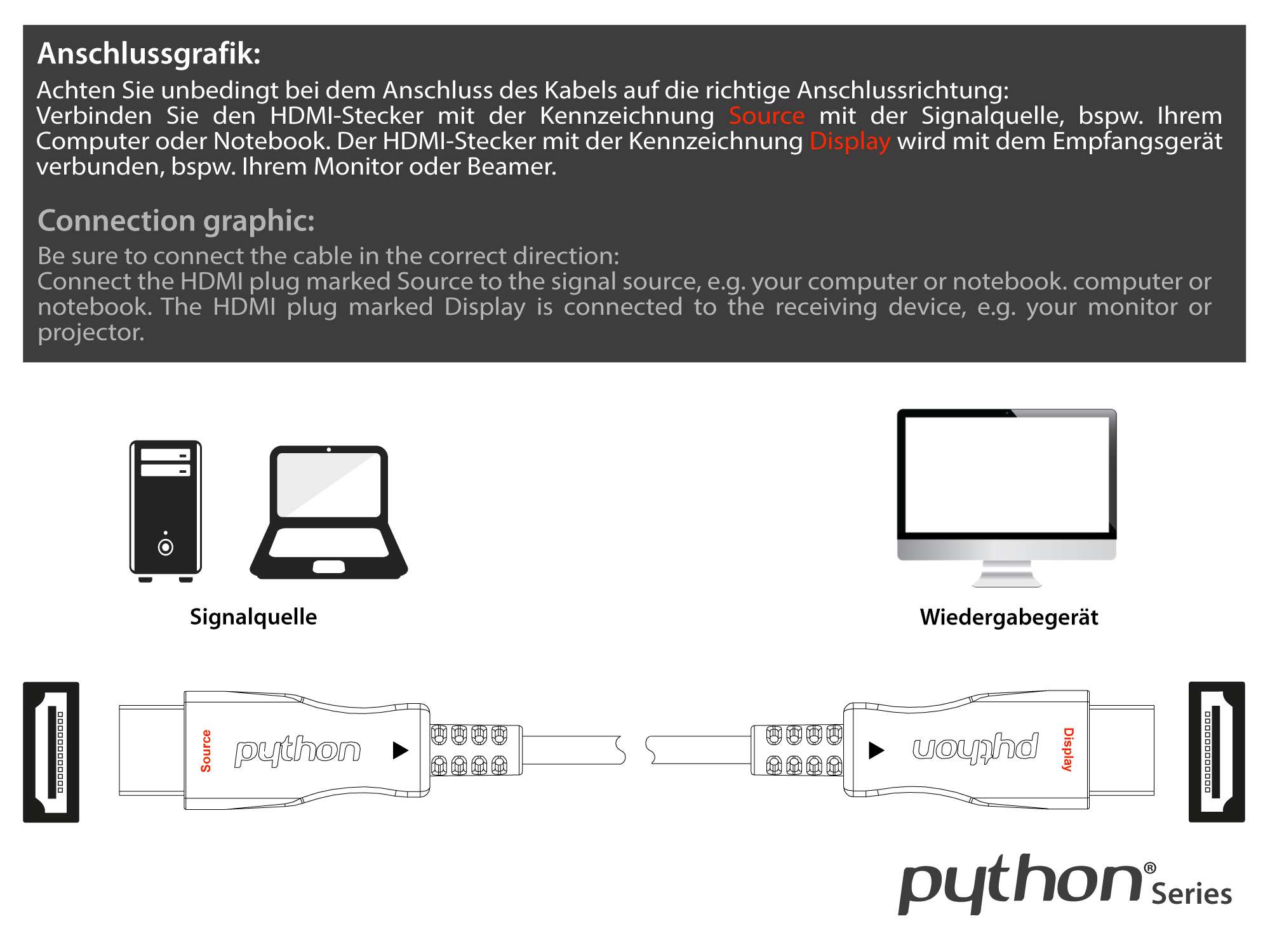 AOC Hybrid HDMI Glasfaserkabel 8K @60Hz / 4K @120Hz, 48 Gbit/s, komp. mit HDMI 2.1, schwarz, 30m, PYTHON® Series