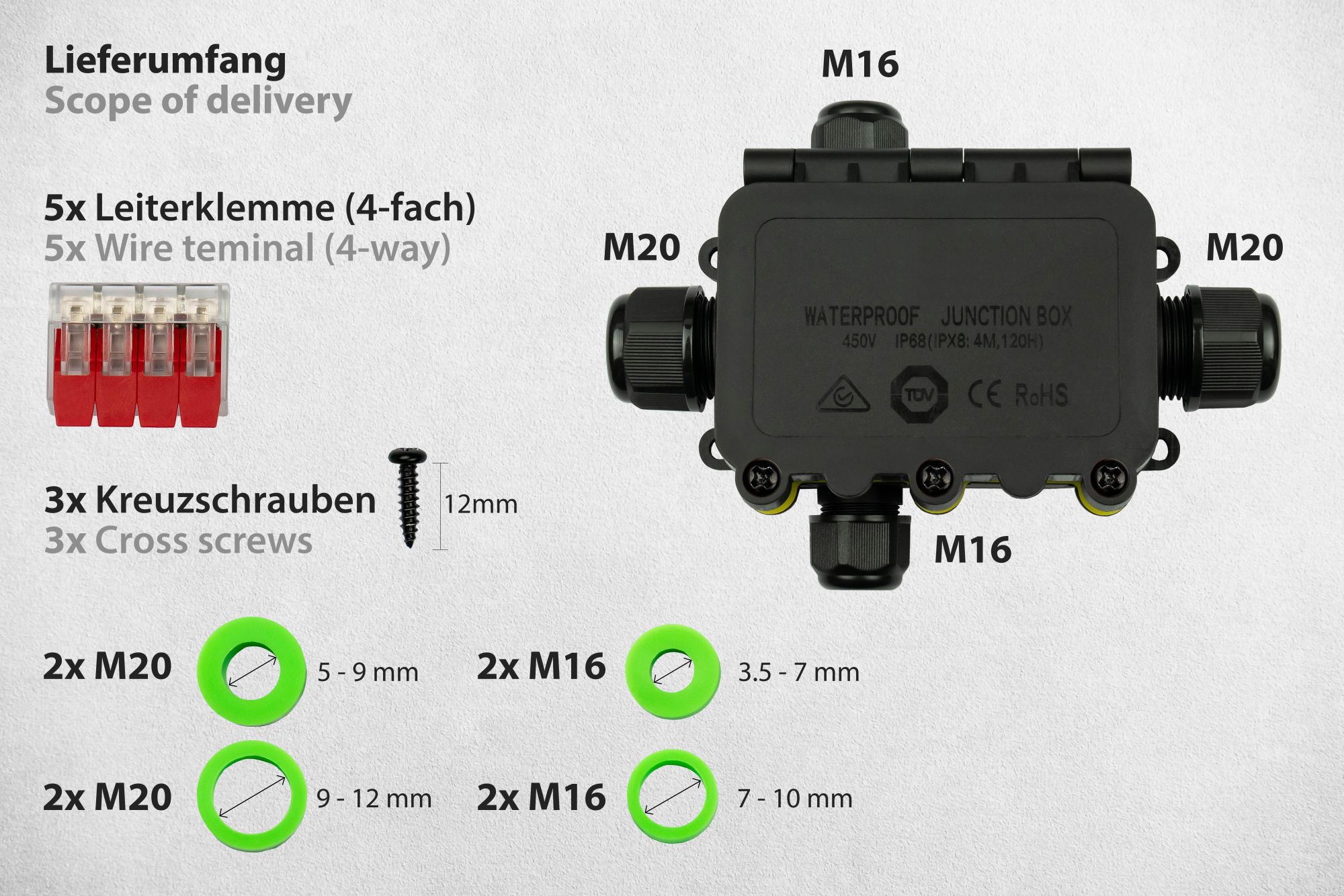 kabelmeister® Abzweigdose, 4 Wege, werkzeuglos, IP68