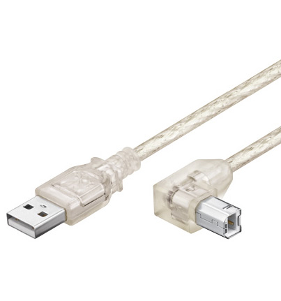 Anschlusskabel USB 2.0 Stecker A an Stecker B gewinkelt, transparent, 0,5m, Good Connections®
