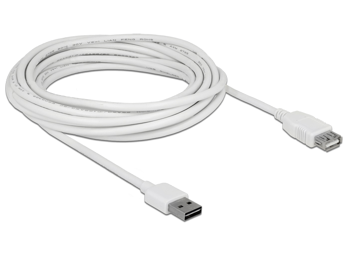 Verlängerungskabel EASY-USB 2.0 Typ-A Stecker an USB 2.0 Typ-A Buchse, weiß, 5 m, Delock® [85202]
