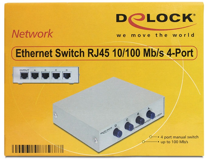 Umschalter RJ45 10/100 Mb/s 4-Port manuell, Delock ® [87588]