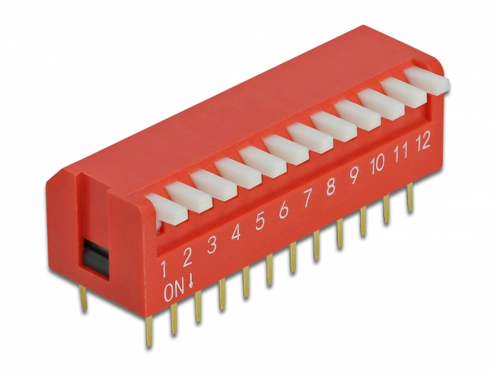 DIP-Kippschalter Piano 12-stellig 2,54 mm Rastermaß THT vertikal rot 2 Stück, Delock® [66408]