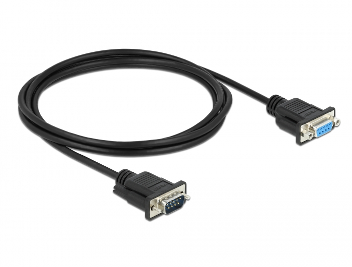 Seriell Kabel RS-232 D-Sub9 Stecker zu Buchse Nullmodem mit schmalem Steckergehäuse 2 m, Delock® [86616]