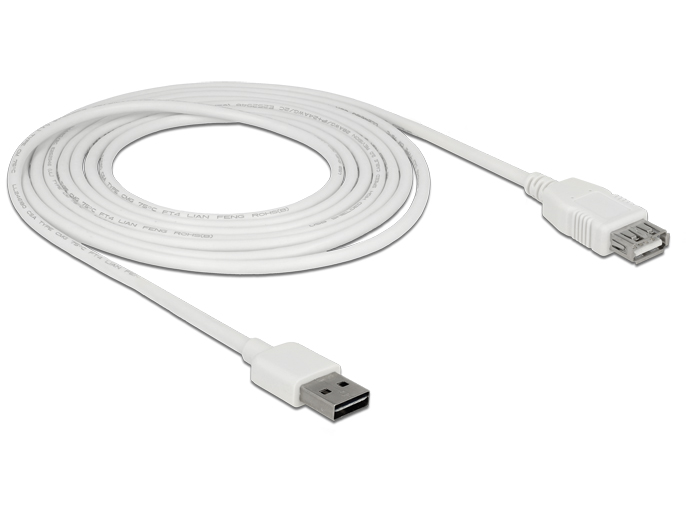 Verlängerungskabel EASY-USB 2.0 Typ-A Stecker an USB 2.0 Typ-A Buchse, weiß, 3 m, Delock® [85201]