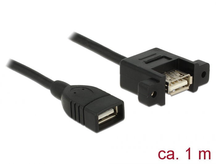 Kabel USB 2.0 Typ-A Buchse an USB 2.0 Typ-A Buchse zum Einbau, schwarz, 1 m, Delock® [85460]