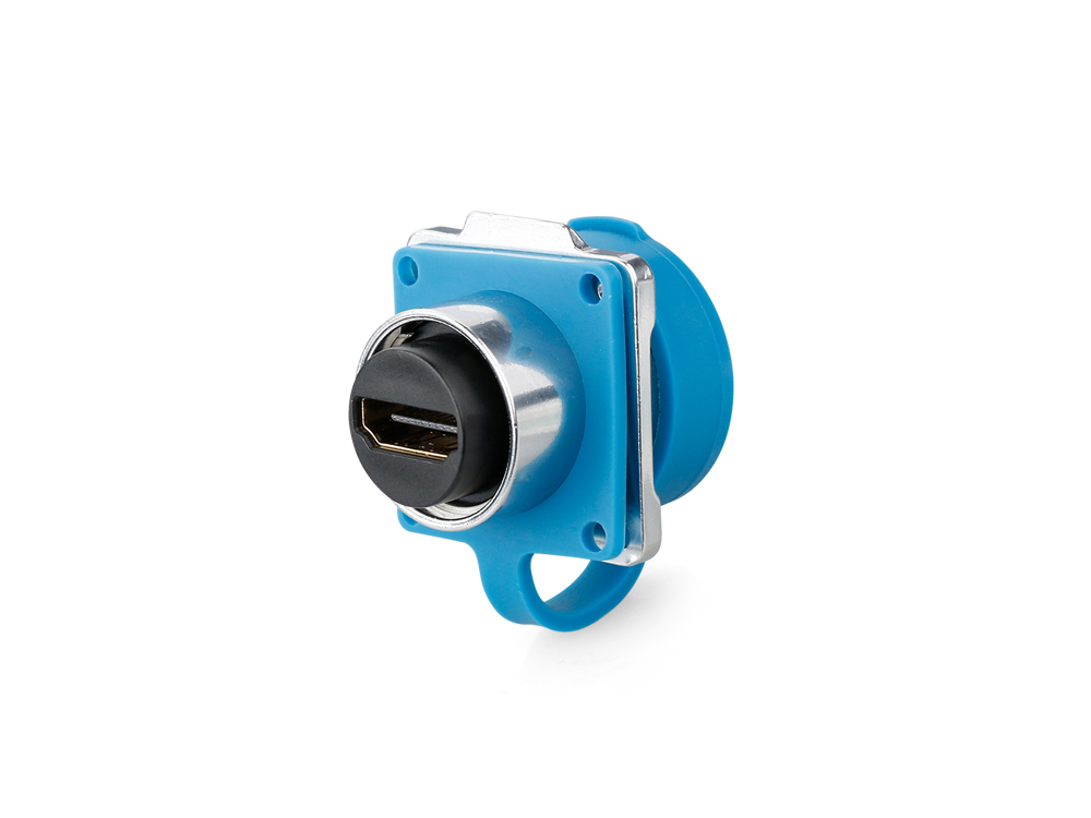 Industrie-Steckverbinder S3 - HDMI 2.0b Durchführungskupplung mit Flansch, Buchse A beidseitig, Metall, M24, Bajonett, IP65/67, Good Connections®