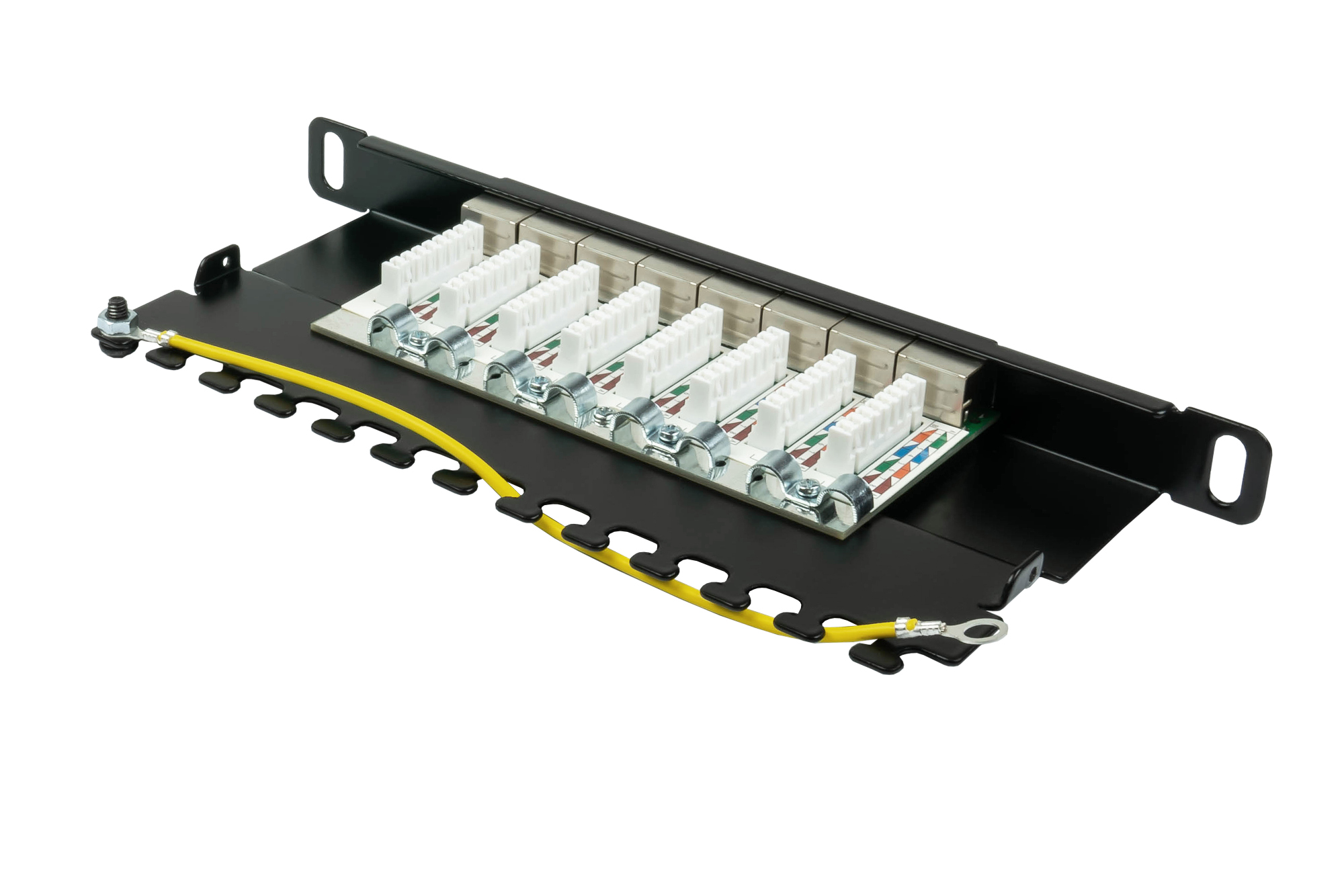 Patchpanel 10" Cat. 6A, 8-Port, 0,5 HE, STP geschirmt, werkzeugloses Öffnen, Tiefschwarz (RAL9005), Good Connections®