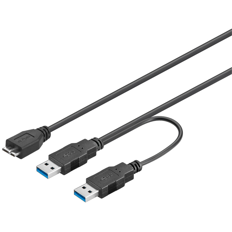 Anschlusskabel USB 3.0 Dual Power SuperSpeed, 2x Stecker A an Micro Stecker B, 0,3m, Good Connections®