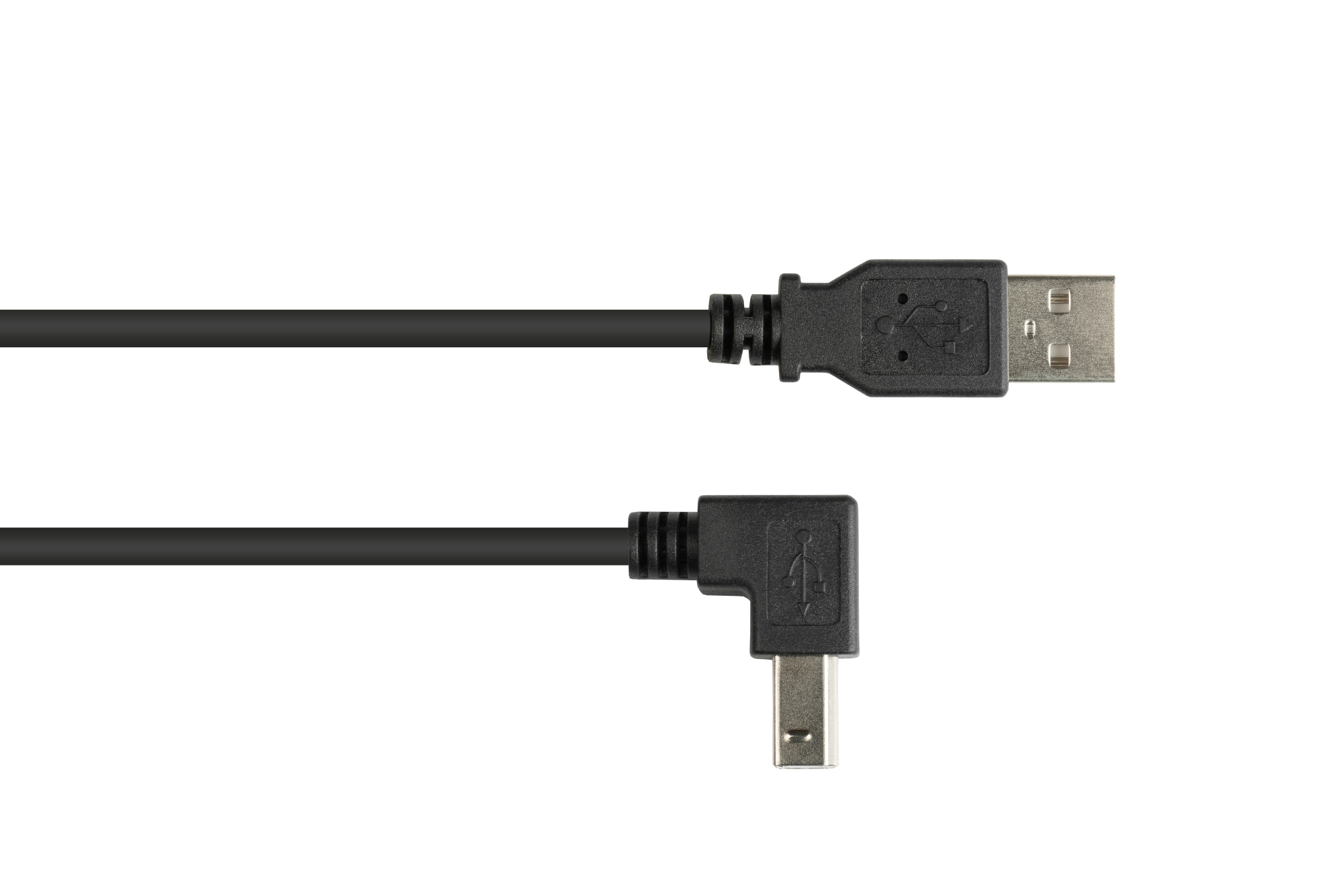 Anschlusskabel USB 2.0 Stecker A an Stecker B nach unten gewinkelt, 2m, Good Connections®