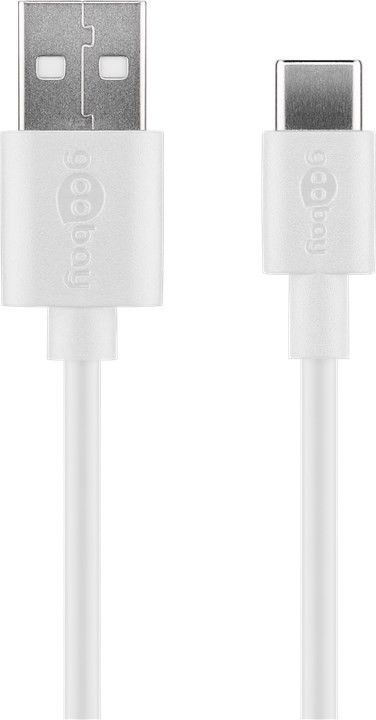 USB-Ladegerät, 1 Port, 1A, flache Bauform, inkl. Anschlusskabel USB Stecker A an USB-C™ Stecker, weiß, 1m