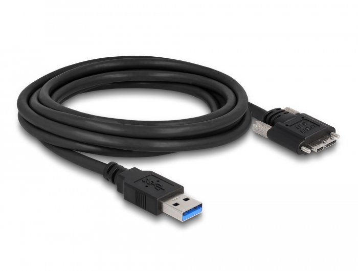 Kabel USB 3.0 Typ-A Stecker zu Typ Micro-B Stecker mit Schrauben, schwarz, 3 m, Delock® [87801]