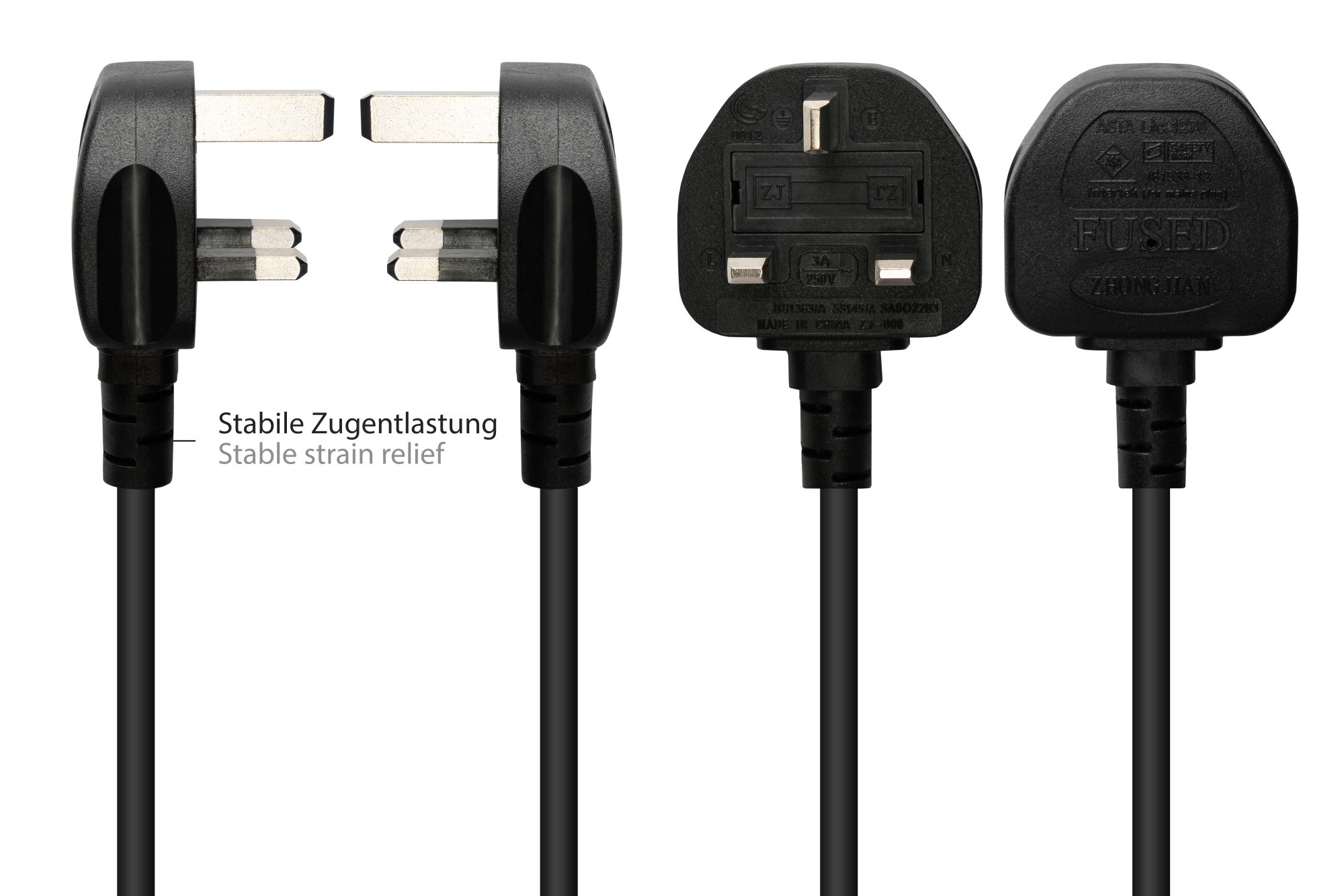 Netzkabel England/UK Netz-Stecker Typ G (BS 1363) an C13 (gerade), 10A, ASTA, schwarz, 0,75 mm², 1,8 m, Good Connections®