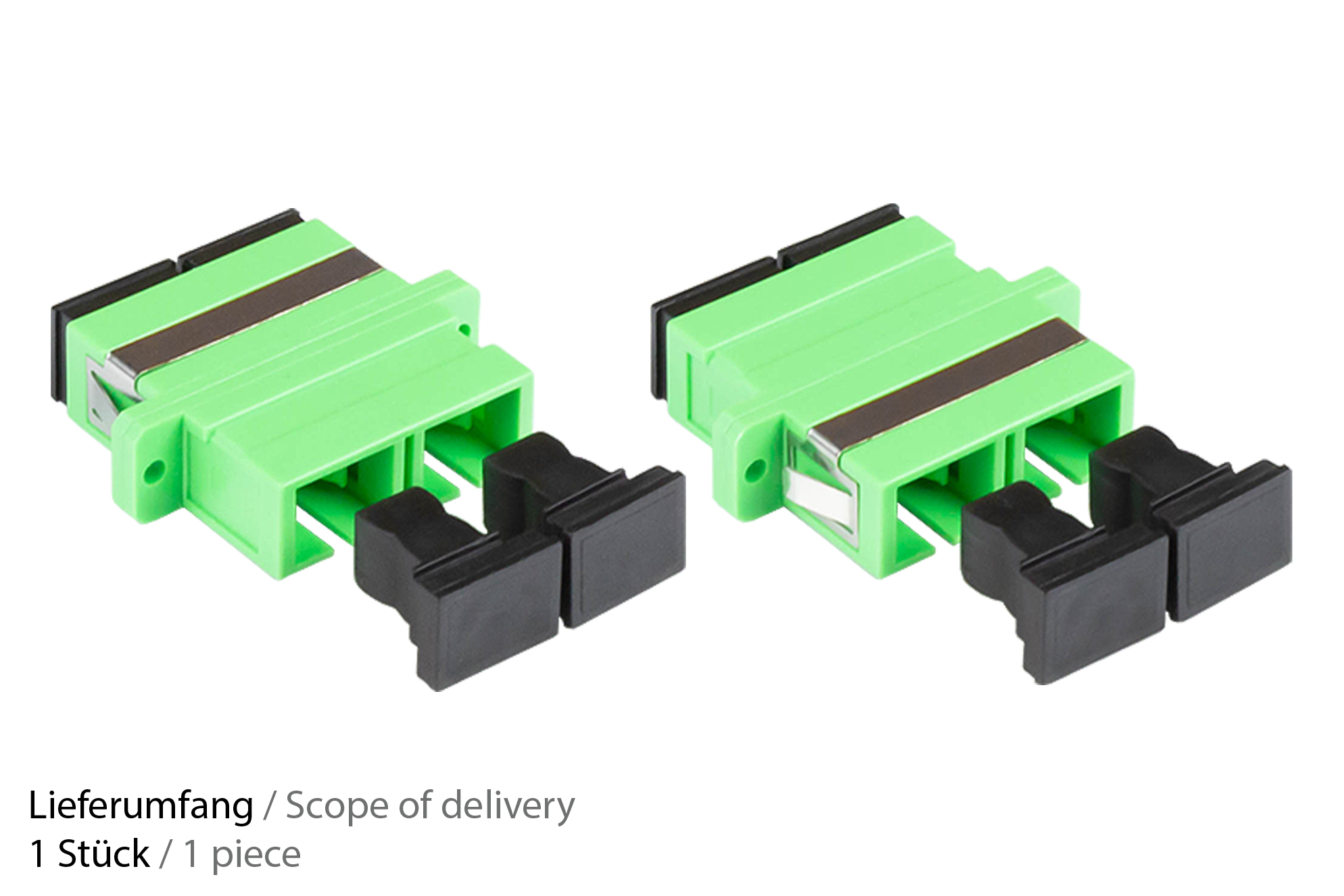 LWL Duplex Kupplung, SC (APC) an SC (APC), OS2, Singlemode, Kunststoffgehäuse mit Flansch, Keramikhülse, grün, Good Connections®