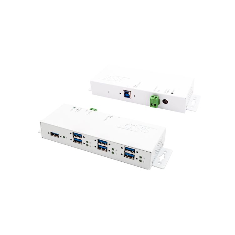 USB 3.2 Gen. 1 Metall HUB mit 7 Ports und 1.5A Strom für 4 Ports (Überspannungs-Schutz), Exsys® [EX-1189HMVS-3W]