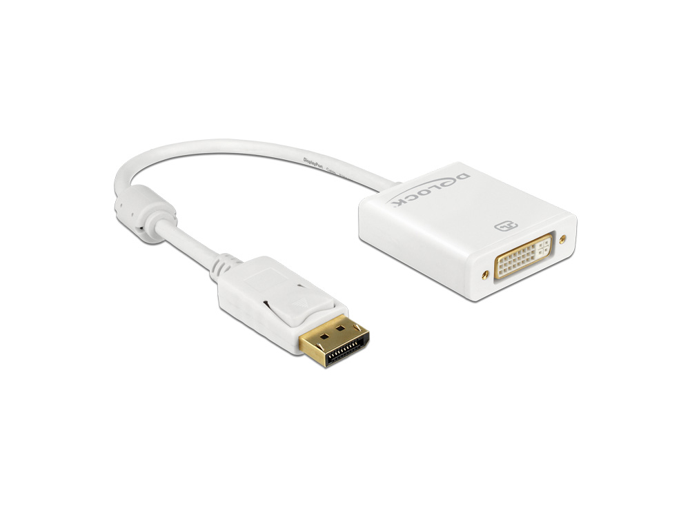 Adapter Displayport 1.2 Stecker an DVI Buchse, 4K Aktiv, weiß, 0,2m, Delock® [62600]