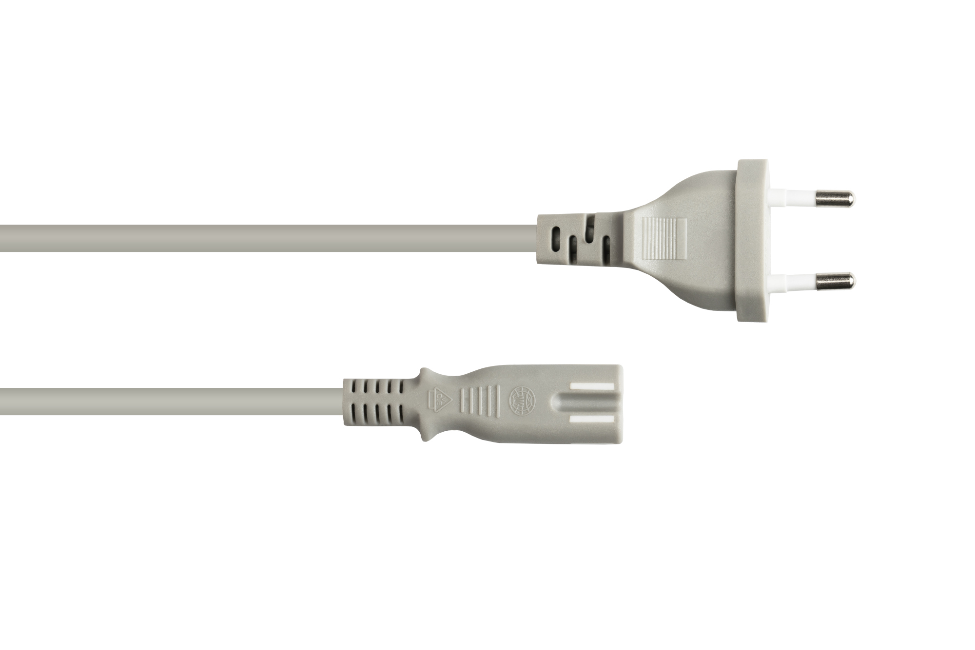 Euro-Netzkabel Euro-Stecker Typ C (gerade) an C7/Euro 8 Buchse (gerade), grau, 0,75 mm², 1,8 m, Good Connections®