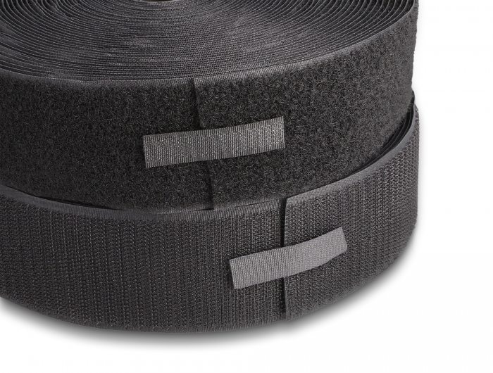 Strapazierfähiges Klettband mit Haft- und Flauschband L 15 m x B 50 mm schwarz, Delock® [20854]