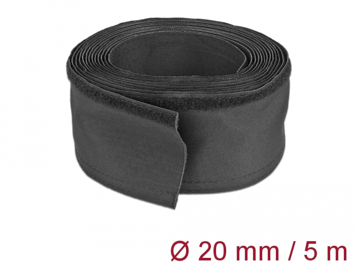 Gewebeschlauch mit Klettverschluss hitzebeständig 5 m x 20 mm schwarz, Delock® [19190]
