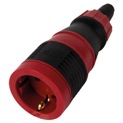 Profi Schutzkontakt-Kupplung, Polycarbonat-Gummi-Gehäuse, robuste Ausführung, Berührungsschutz, rot-schwarz
