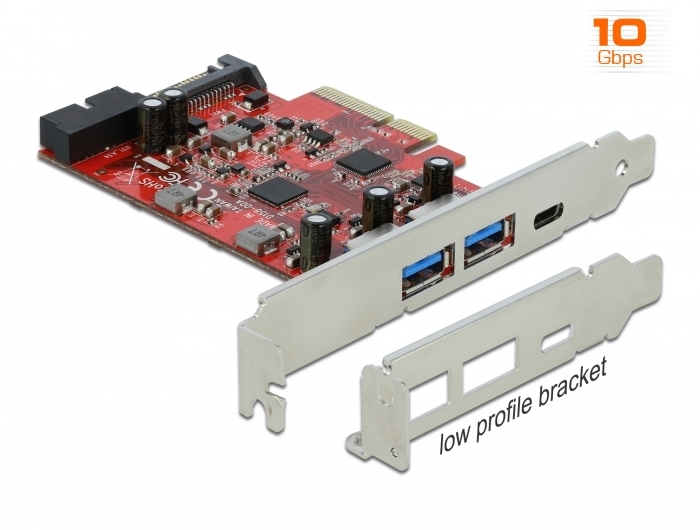 PCI Express x4 Karte zu 1 x extern USB Type-C™ Buchse + 2 x extern USB Typ-A Buchse SuperSpeed USB 10 Gbps (USB 3.2 Gen 2) + 1 x intern USB 5 Pfoste