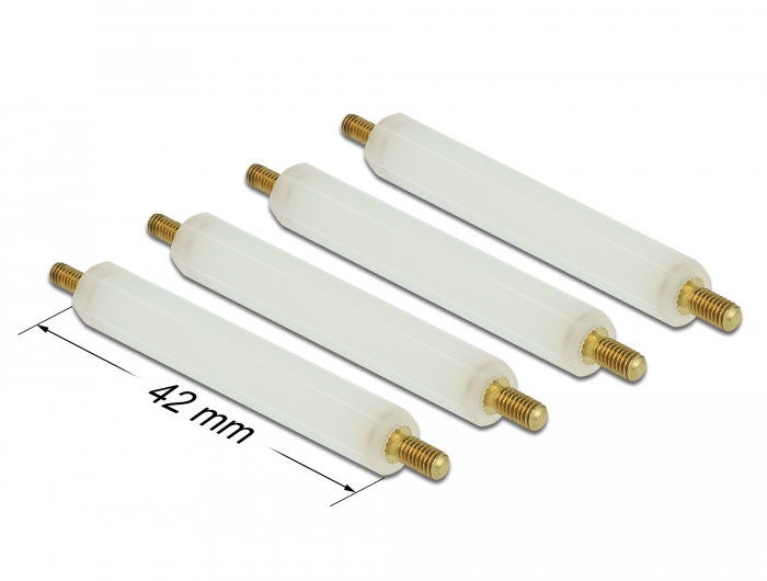 Abstandshalter M2.5 x M3, Sechskant, Außen / Außen, 42 mm natur 4 Stück, Delock® [60238]