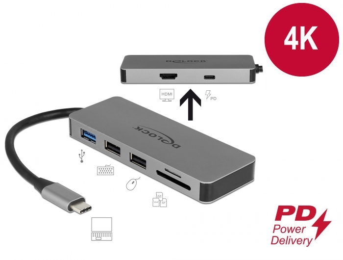 USB Type-C™ Dockingstation für Mobilgeräte 4K - HDMI / Hub / SD / PD 2.0, Delock® [87743]