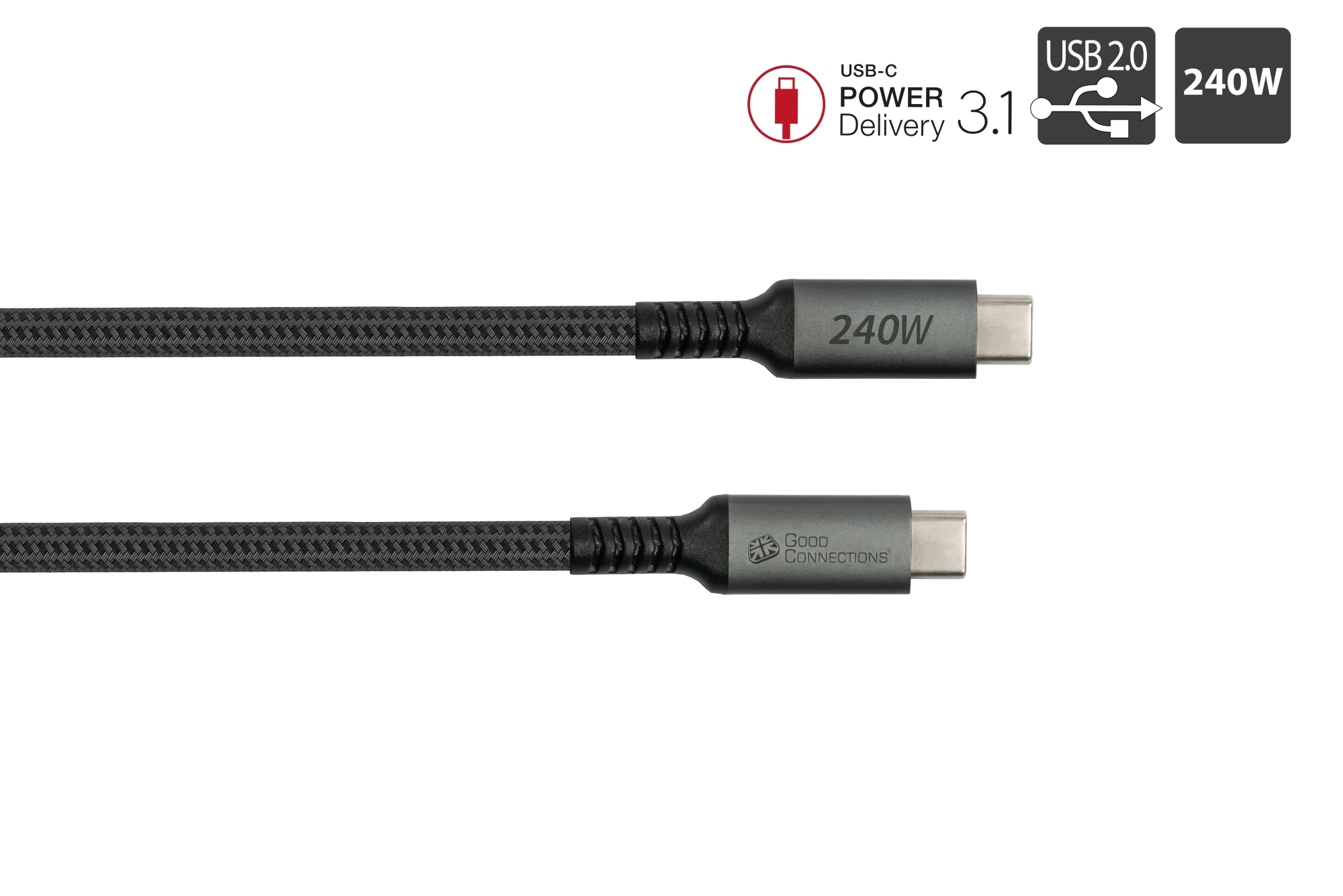 USB 2.0 Lade- und Datenkabel (240W), USB-C™ Stecker an USB-C™ Stecker, anthrazit, 1m, Good Connections®
