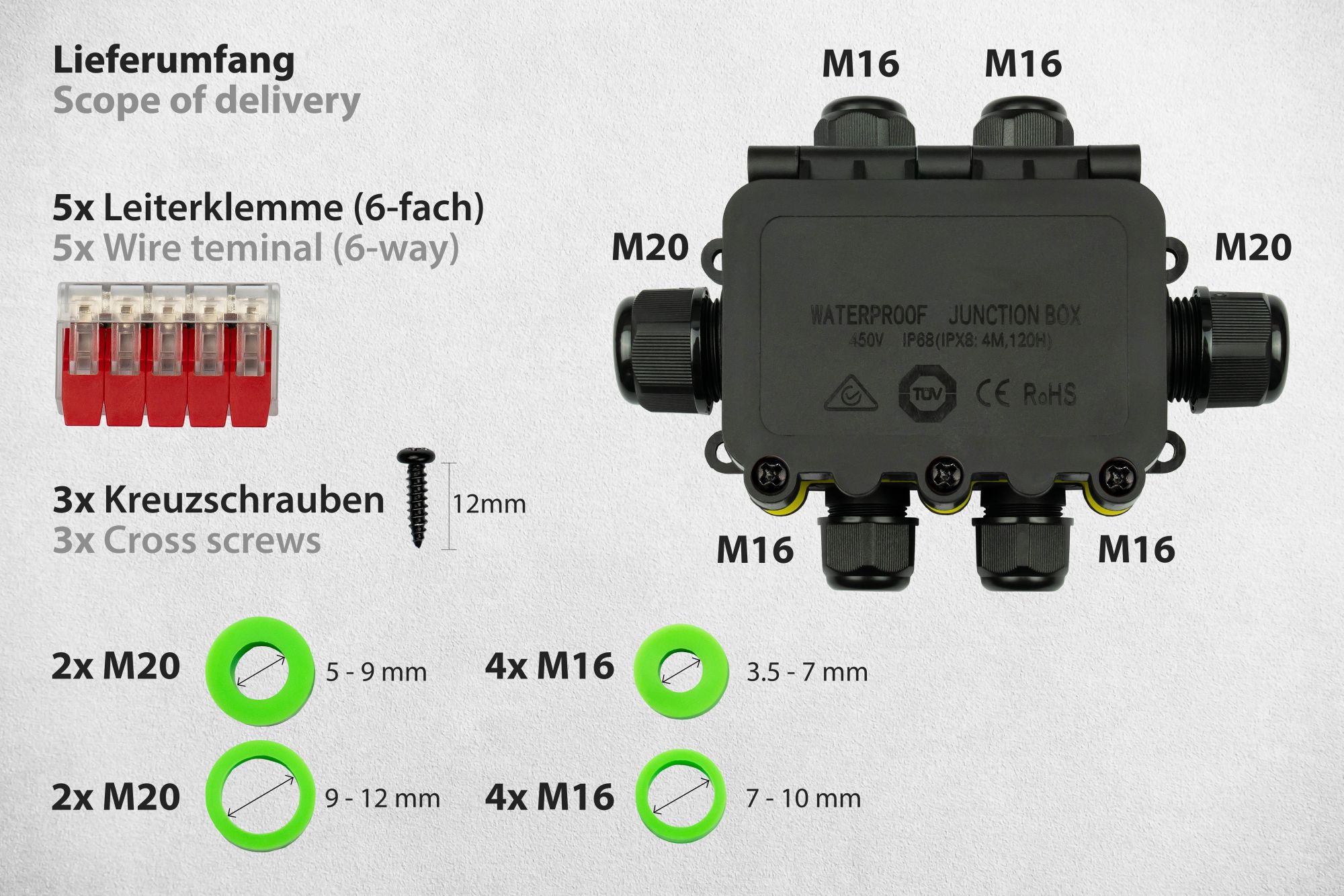 kabelmeister® Abzweigdose, 6 Wege, werkzeuglos, IP68