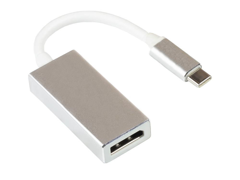Adapter USB-C™ Stecker an DisplayPort 1.2 Buchse, 4K / UHD @60Hz, Aluminium-Gehäuse, silber, ca. 15cm, Good Connections®