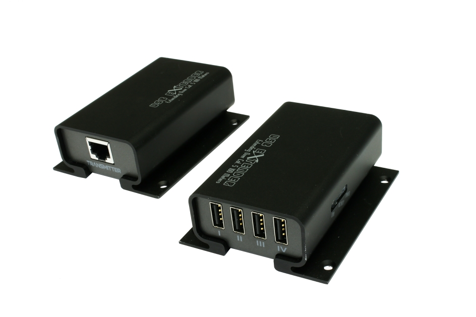 USB 2.0 Cat.5/6 Extender bis 100 Meter, 4-Port, ohne Treiber und Software (Metall-Gehäuse), Exsys® [EX-1444]