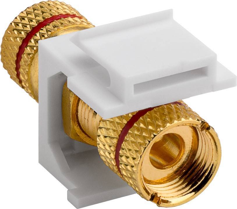 KeyStone Modul, Polklemme rot an Gewindebuchse rot, vergoldet, Gehäuse weiß