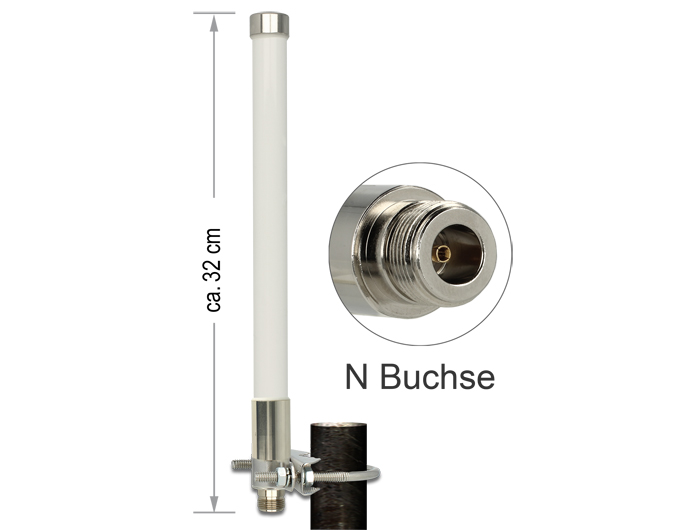 LoRa 868 MHz Antenne, N Buchse, 3 dBi, 32 cm, omnidirektional, starr, Mastmontage, weiß, outdoor, Delock® [89583]