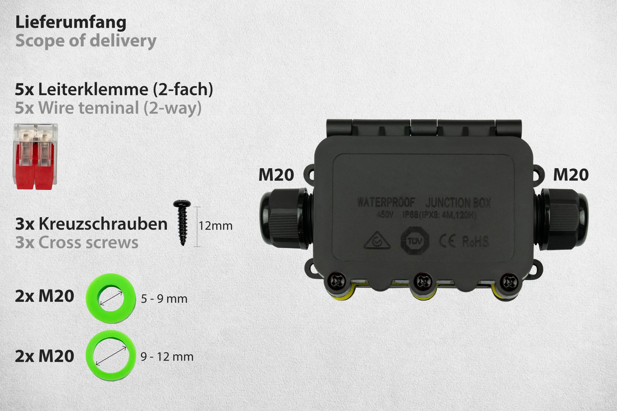 kabelmeister® Abzweigdose, 2 Wege, werkzeuglos, IP68