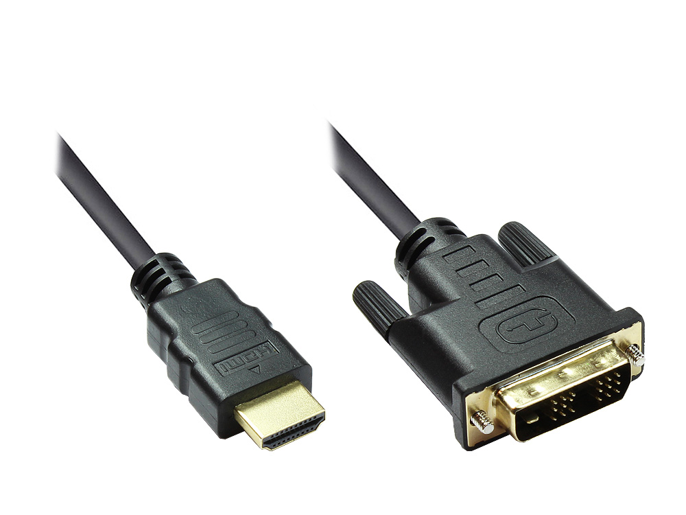 HDMI 19pol Stecker auf DVI-D 18+1 Stecker Anschlusskabel, vergoldet, 3m, Good Connections®