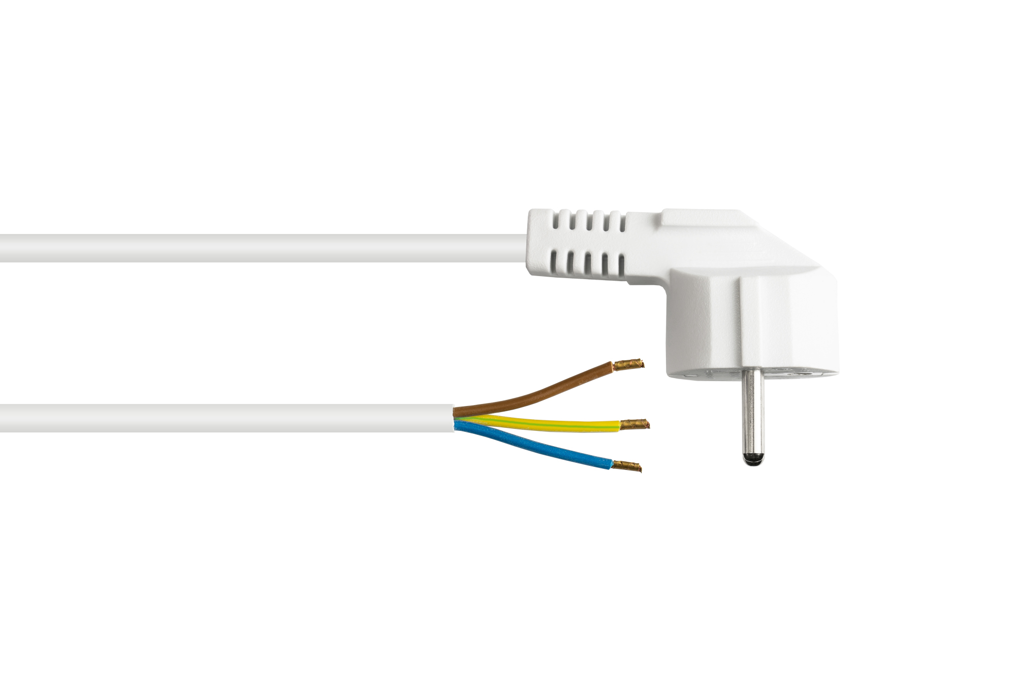 Netzkabel Schutzkontakt-Stecker Typ E+F (CEE 7/7, gewinkelt) an abisolierte Enden, weiß, 0,75 mm², 1,5 m, Good Connections®