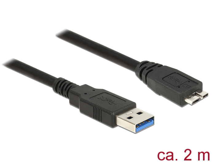 Kabel USB 3.0 Typ-A Stecker an USB 3.0 Typ Micro-B Stecker, schwarz, 2,0m, Delock® [85074]