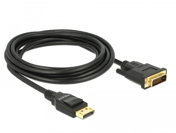 Kabel Displayport 1.2 Stecker an DVI 24+1 Stecker, passiv, schwarz, 3 m, Delock® [85314]