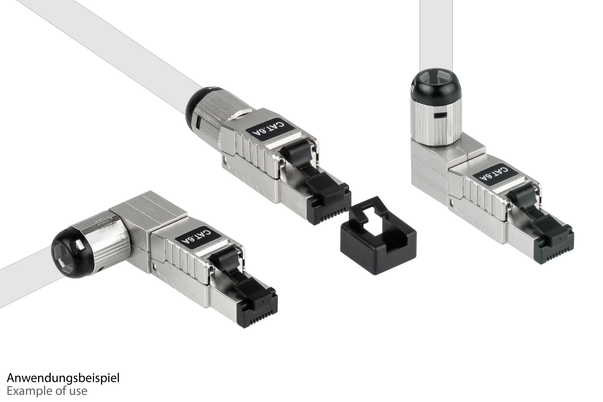RJ45 Stecker Cat. 6A, werkzeuglos / feldkonfektionierbar, STP geschirmt, Metall, 5 Richtungen, Good Connections®