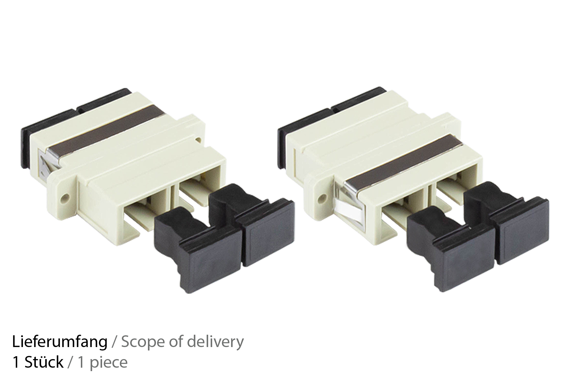 LWL Duplex Kupplung, SC (UPC) an SC (UPC), OM2, Multimode, Kunststoffgehäuse mit Flansch, Keramikhülse, grau, Good Connections®