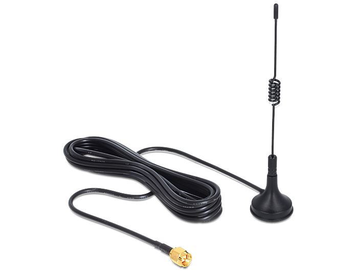 ISM 433 MHz Antenne SMA 3 dBi omnidirektional mit magnetischem Standfuß starr schwarz, Delock® [88877]