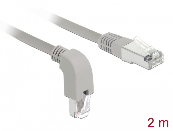 Netzwerkkabel RJ45 Cat.6A S/FTP unten gewinkelt / gerade, grau, 2 m, Delock® [85875]