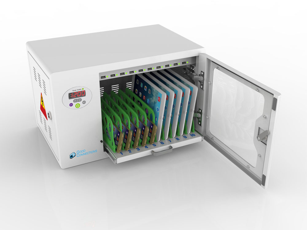 Good Connections® ANTARES T10S Tablet-Ladeschrank, UV-C Desinfektion, Sync-Funktion, grau