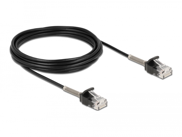 Kabel RJ45 Stecker zu RJ45 Stecker mit Knickschutz Cat.6A 5 m schwarz, Delock® [87021]