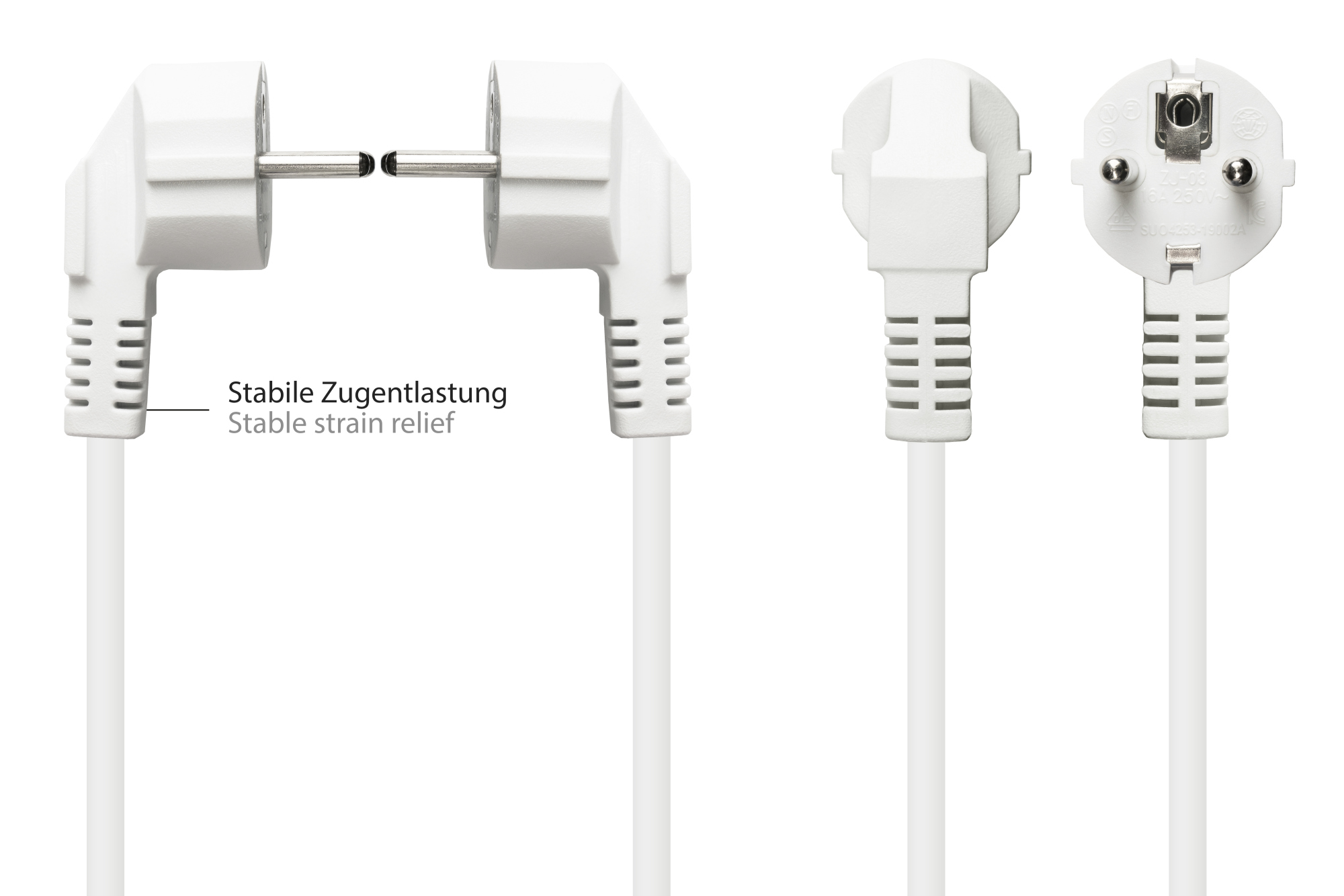 Netzkabel Schutzkontakt-Stecker Typ E+F (CEE 7/7, gewinkelt) an C13 (gerade), weiß, 0,75 mm², 1,8 m, Good Connections®