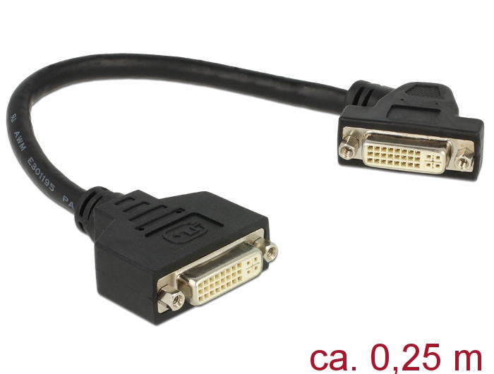 Kabel DVI 24+5 Buchse an DVI 24+5 Buchse anm Einbau 110° gewinkelt, schwarz, 0,25m, Delock® [85104]