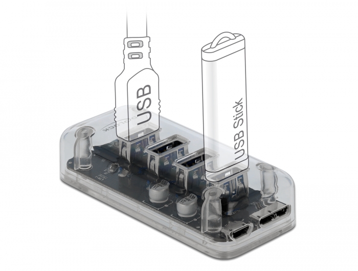 Externer USB 3.0 Hub mit 4 Ports transparent , Delock® [64087]