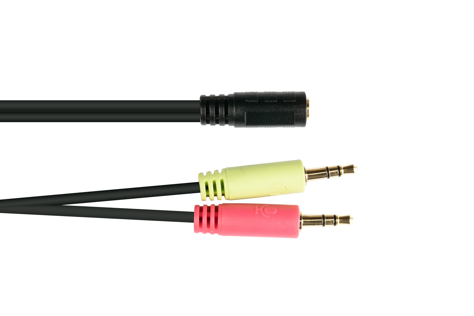 Headsetadapter, 2x 3-poliger 3,5mm Klinkenstecker an 4-polige 3,5mm Klinkenbuchse, CTIA Pin-Belegung, schwarz, 0,2m, Good Connections®