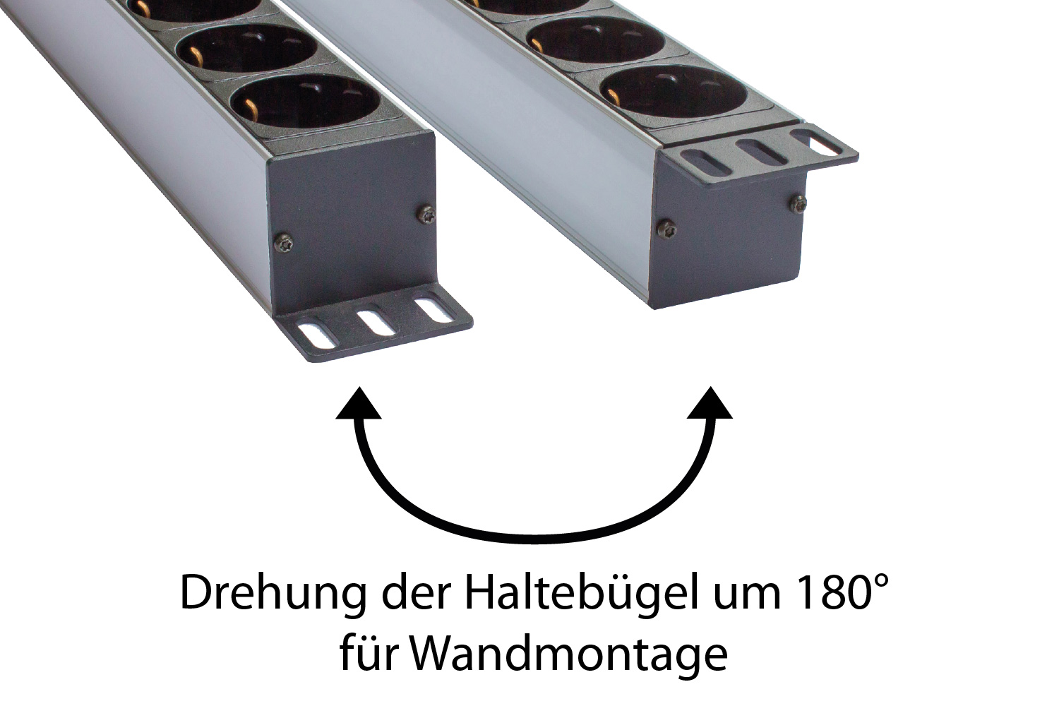 19" Steckdosenleiste, 1HE, Schutzkontakt-Stecker an 8x Schutzkontakt-Buchse, ÜSS, Schalter, Aluminiumprofil, Good Connections®