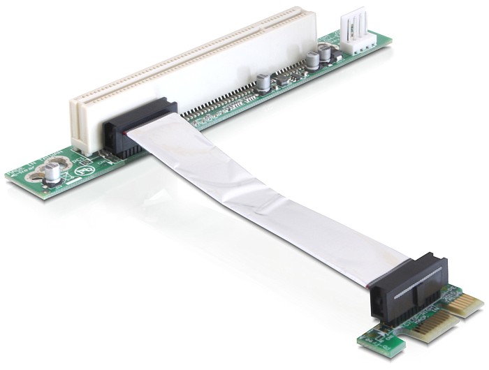 Riser Karte PCI Express x1 an PCI 32Bit 5V mit flexiblem Kabel 9cm nach links gerichtet, Delock® [41856]
